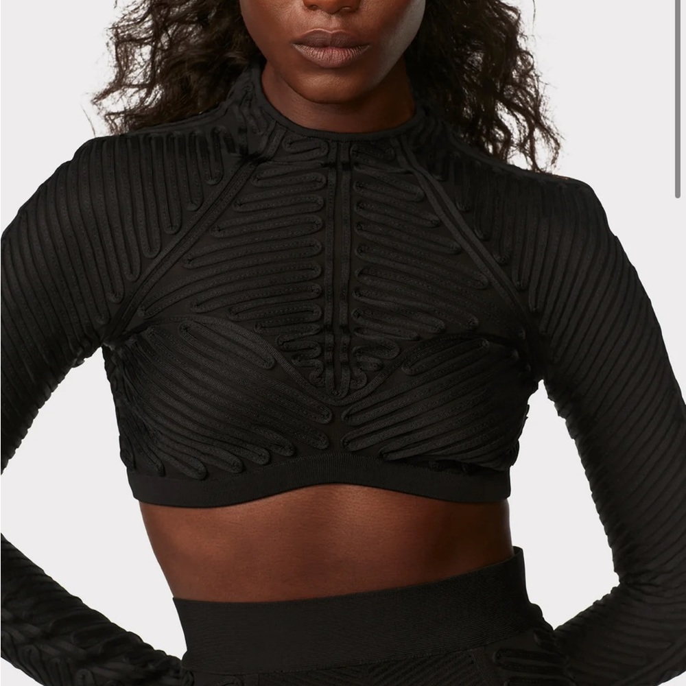 HERVE LEGER X LAW ROACH RIBBON EMBROIDERED CROP TOP, SZ M BLACK NWT!
